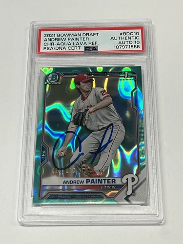 2021 Bowman Draft Chrome Andrew Painter Aqua Lava Refractor Auto 1st /199 PSA 10