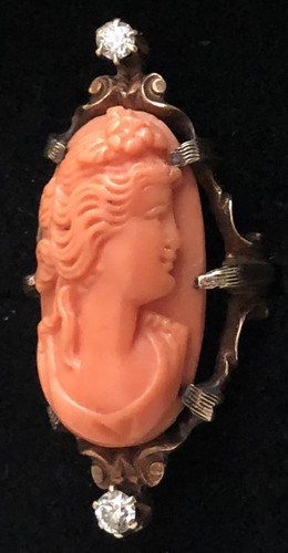 Antique Victorian 14K Gold Ring Hand Carved Beautiful Lady Coral Cameo 7.1g Sz 5 - Picture 6 of 12