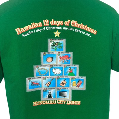 Honolulu City Lights 2007 Tee Medium Hawaiian 12 Days Of Christmas Green Cotton