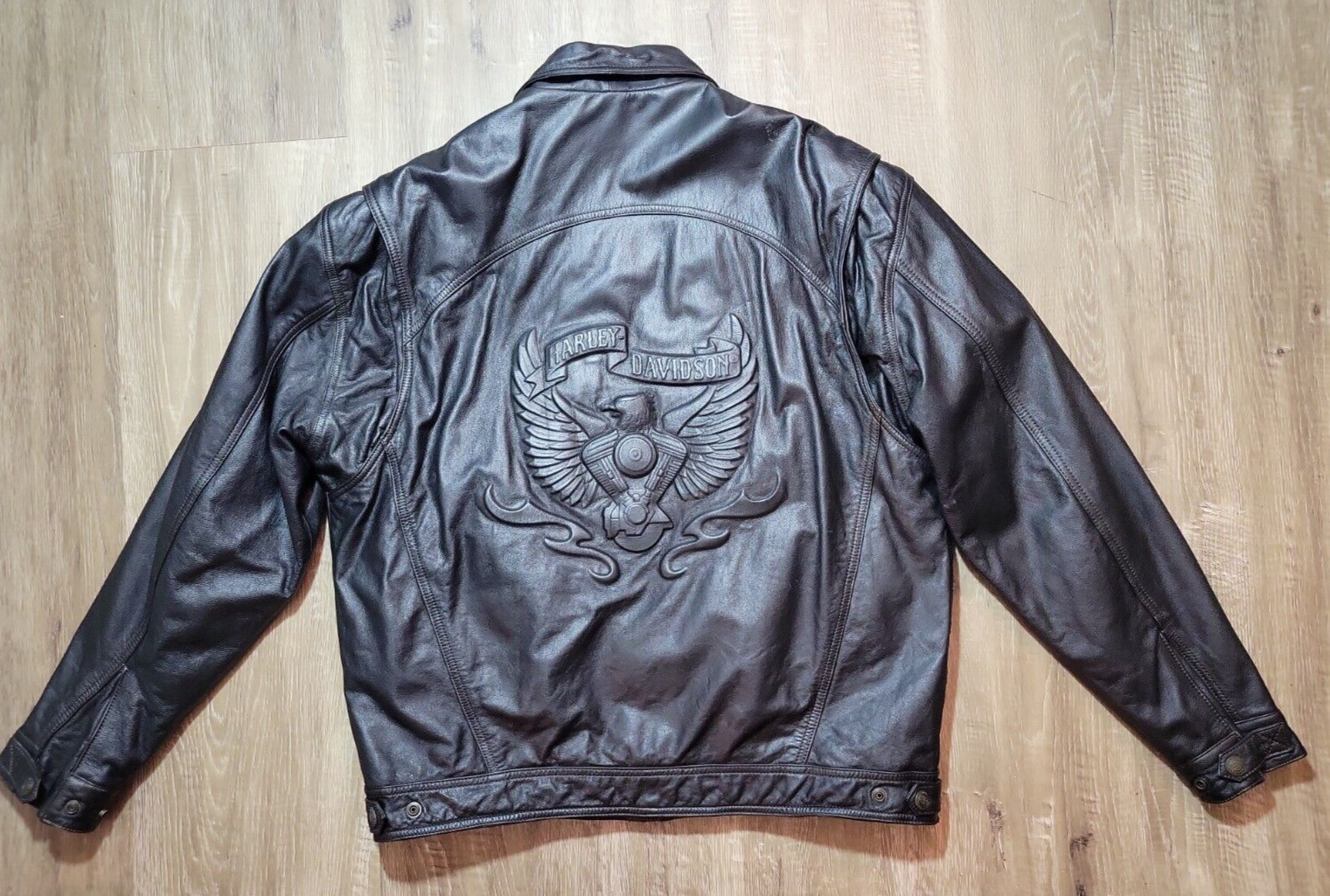 HARLEYDAVIDSON Quilted Lined Leather Jacket Black Me… Gem