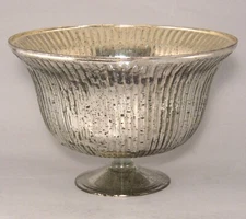Compote Bowl Vase Glass Silver Mercury Fluted Wall 10"Dia 6.5"High
