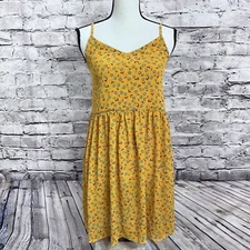Romwe Dress Mustard Yellow Floral Fit & Flare Strapless Dress Size Small