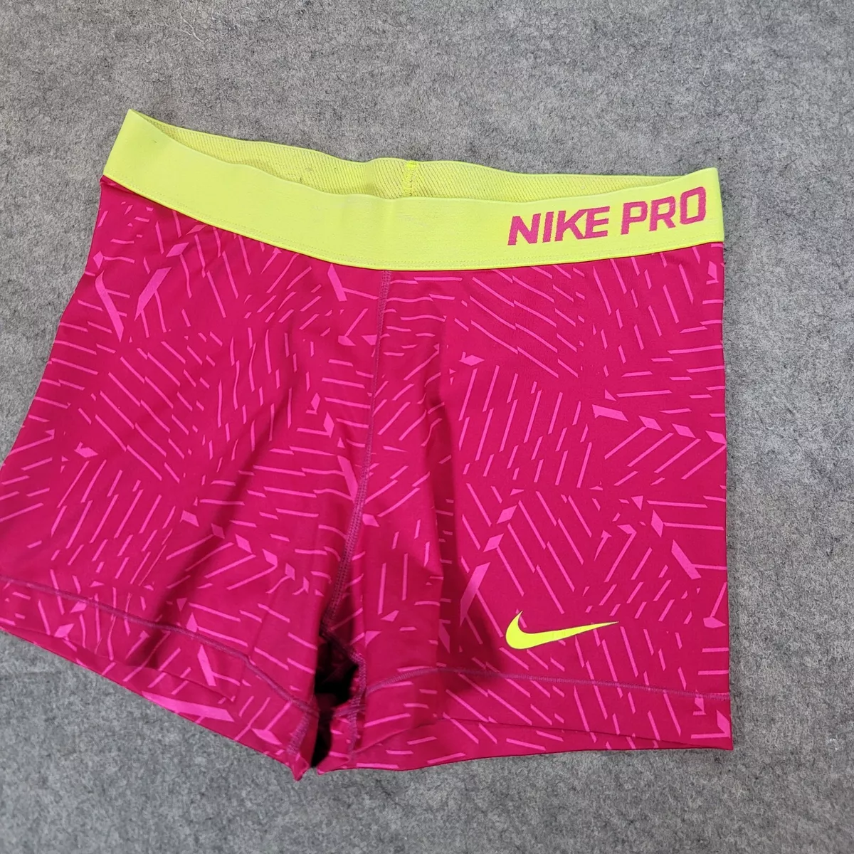 Nike Pro Shorts Womens Large Pink Yellow Spandex Dri Fit Gym Athletic