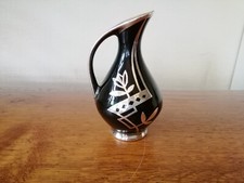 Plankenhammer Floss Bavaria Art Deco Vintage Vase Silberauflage schwarz 10cm