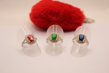 Anello Argento Smeraldo Zaffiro Rubino Emerald Cut Zirconi bianchi mis 16 regol