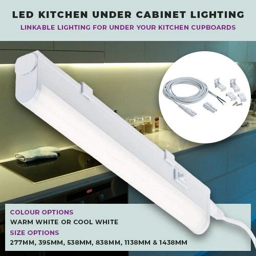 COCINA DEBAJO ARMARIO LED TIRA LUCES ENLAZABLES BLANCO CÁLIDO FRÍO 3000K 4000K