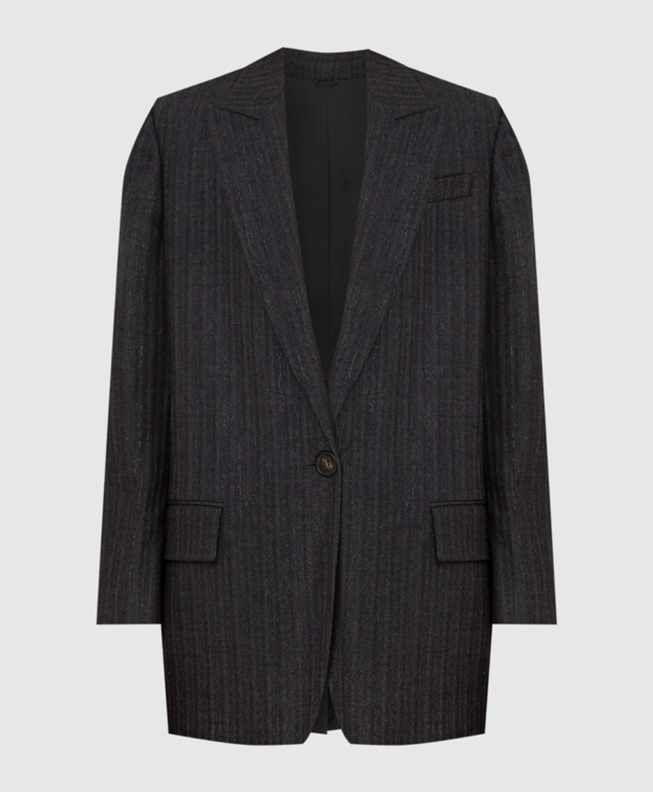 Brunello Cucinelli★Herringbone Jacket W/Crystals Herringbone Blazer