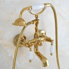 Luxury Gold Color Brass Wall Mounted Clawfoot Bath Tub Faucet with Hand Shower