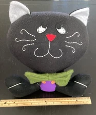Plush Halloween Cat Sitting Up Whiskers Bow tie Well Made VTG Kirklands Home