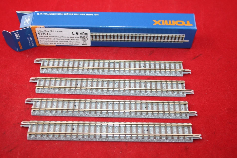 Tomix 1801 (971801) Fine Track Spur N 4 x gerades Gleis 140 mm Holzschwelle/NEU