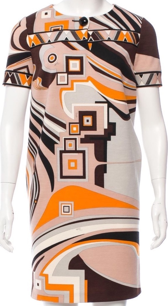 emilio pucci orange dress EMILIO PUCCI Monogram Orange, Pink Print Silk jersey Dress size 42fr  U &  Moi