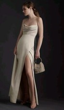 Anthropologie BHLDN Champagne Remy Cowl Neck Faux Wrap Satin Gown, Size 2