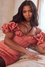 House of CB Annabelle ROSE SATIN RUFFLE STRAPLESS DRESS Size small