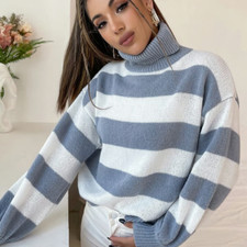 Cozy Long Sleeve striped Turtle Neck Sweater size M