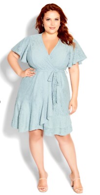 City Chic NWT Sweet Love Lace Wrap Dress Women s Plus M/18 Sea Foam Green Short