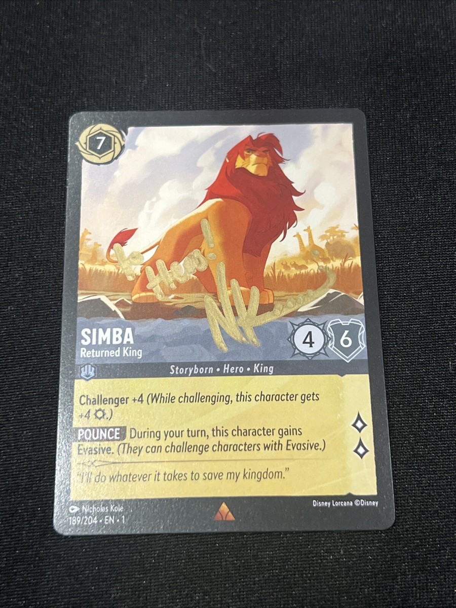 Lorcana Simba Returned King Lion King Card 189/204 Signed Nicholas Kole Lorcana Simba Returned King Lion King Card 189/204 Signed Nicholas Kole
