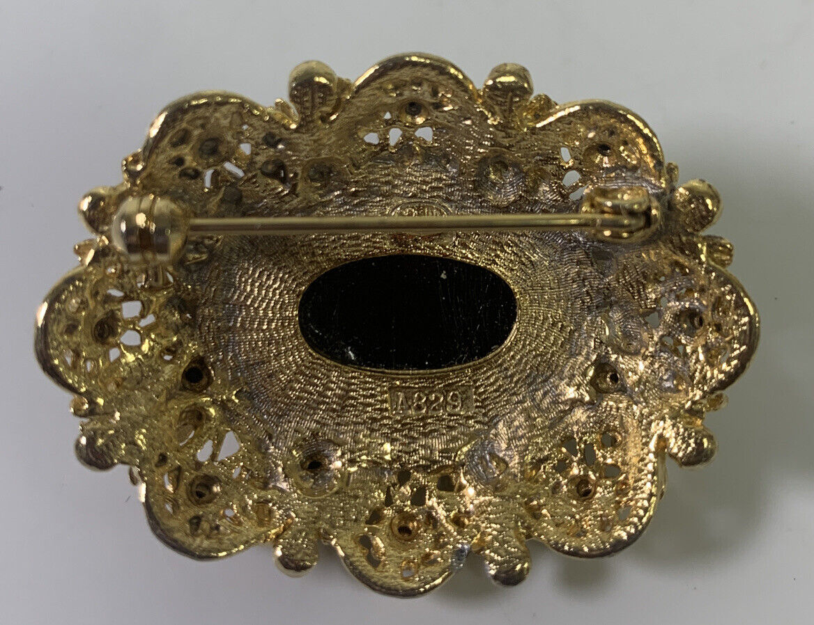 Vintage SPHINX Brooch Gold Tone Black Marked A829 Faux Pearl Vintage SPHINX Brooch Gold Tone Black Marked A829 Faux Pearl