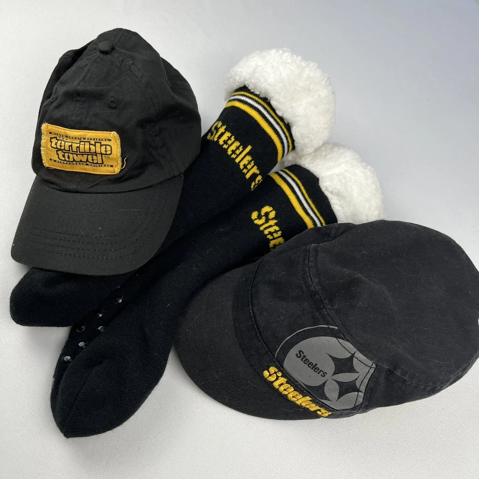 Pittsburgh Steelers 2 Hats + 1 Footy Slipper Socks Set NFL Football Team Colors - Image 3 of 4