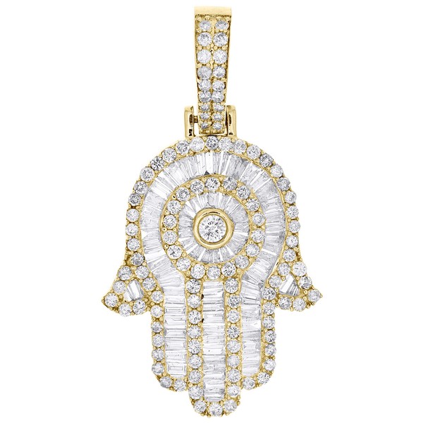 10K Gelbgold Baguetteschliff Diamant Hamsa Hand AnhäNger Damen Charm 1.90 Karat-image
