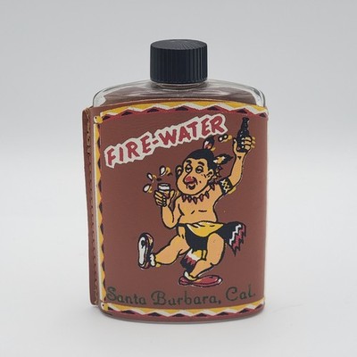 Vintage Fire-Water Santa Barbara Cal Souvenir Flask Leather Sleeve (Pre-Owned)