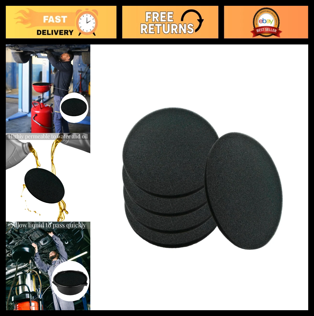 15'' Oil Drain Splash Pad - 5 Pack, Automotive Oil Change Mat for Mechanics, Bla