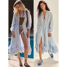Free People Ethereal Dainty Bohemian Sea La Vie Midi Maxi Dress Duster Blue XS
