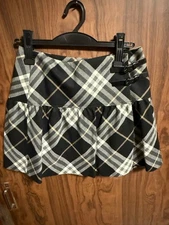 Burberry Blue Label Nova Plaid Flare Mini Skirt  Black  Sz 38