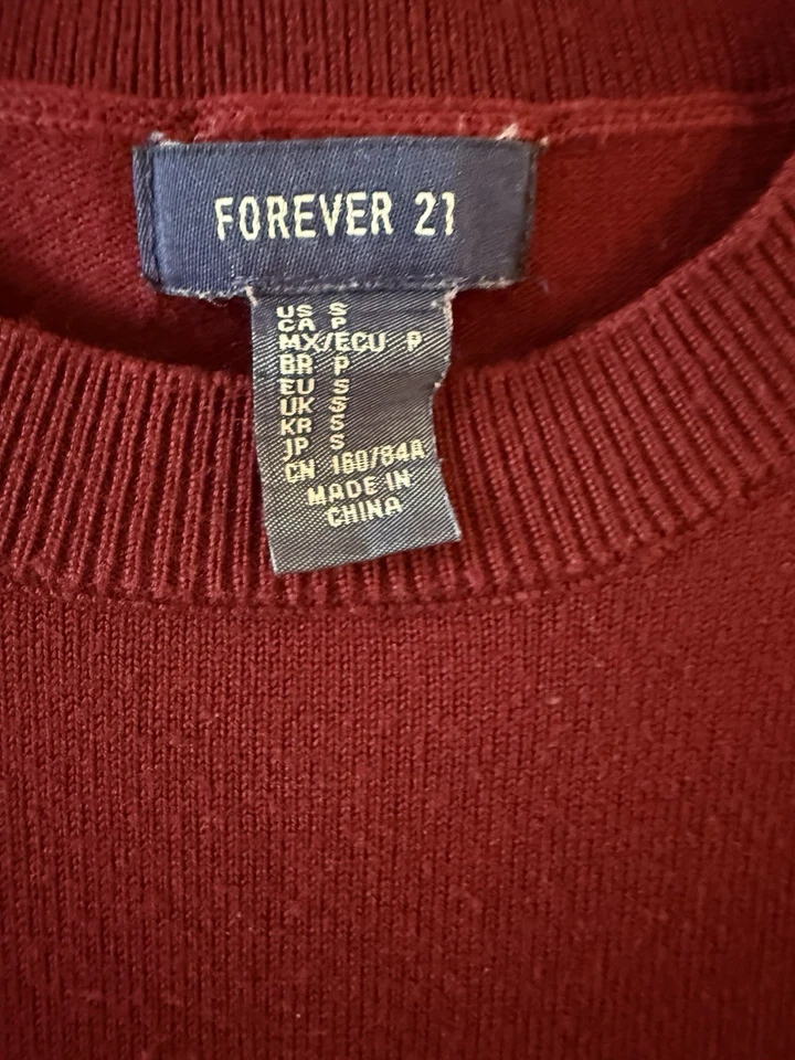 Suéter Forever 21 Rayas Granate Dorado Blanco Cuello Redondo Talla Pequeña Pullover Foto 4 de 4