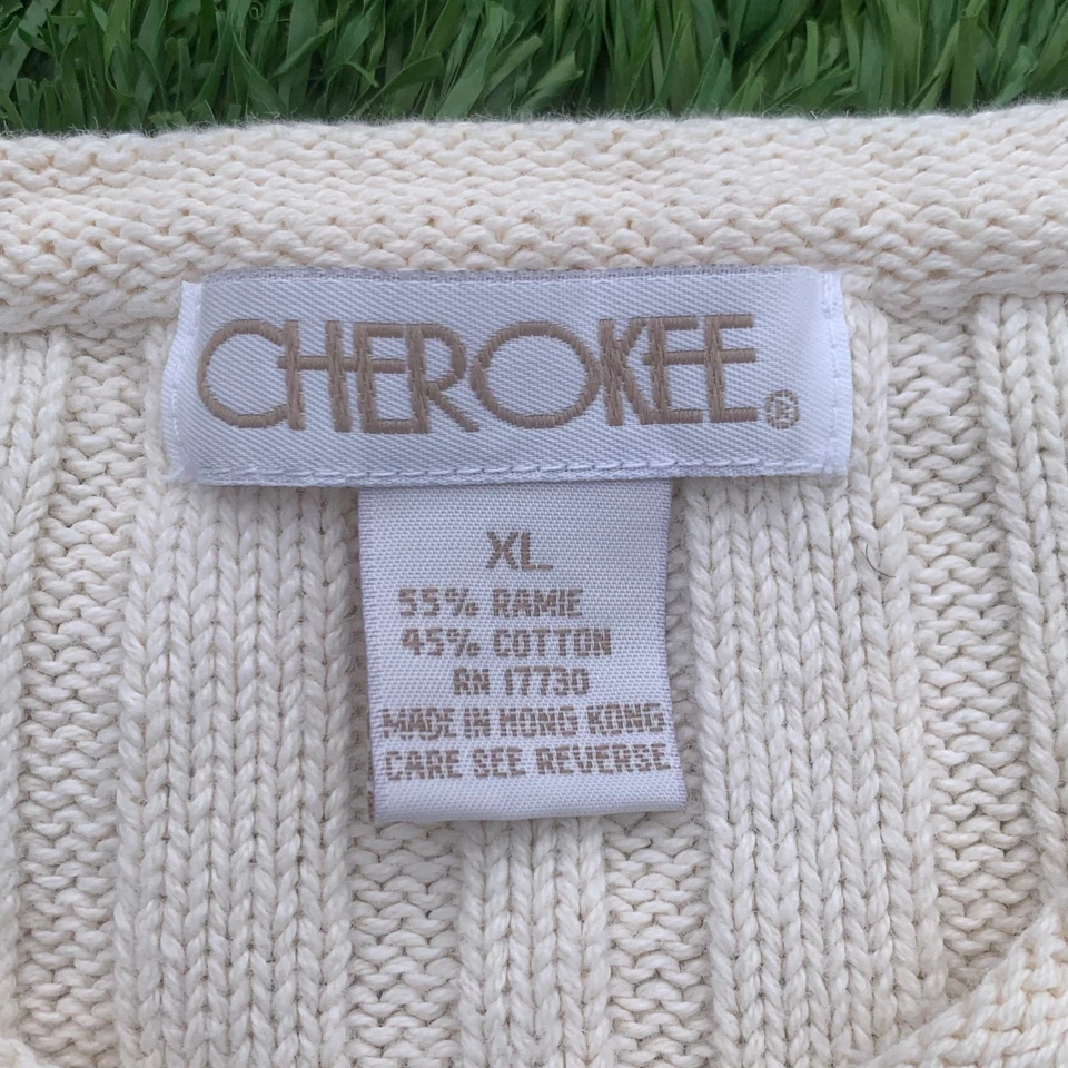 Suéter Cherokee Vintage Años 90 Para Mujer XL Crema Pointelle Acanalado Tejido Cottagecore Foto 3 de 4