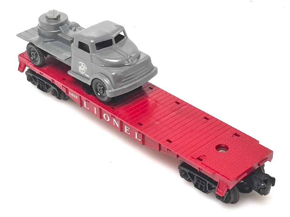 LIONEL O Gauge #6808 Vehicle Transport Flat Car w/ One USMC Military Vehicle - Image 3 of 4
