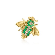 Vintage .24 ct. t.w. Emerald Bumblebee Pin with Diamonds in 18kt Yellow Gold