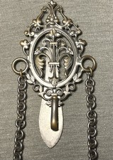 Chatelaine,ornate, Hook, Two Chains And Watch Hook..silver Tone