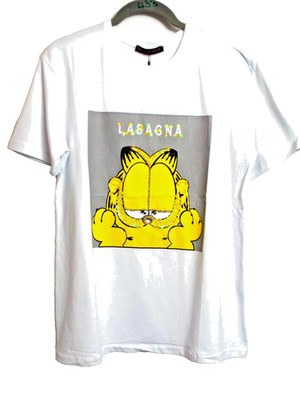 NEU FLAM MODE  WEISS VERZIERTES GARFIELD DESIGN TOP   GRÖSSE 12/14 # 433