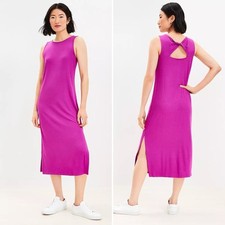 NWT LOFT Twist Cutout Back Midi Dress Purple Pink Size Medium Ribbed Stretch