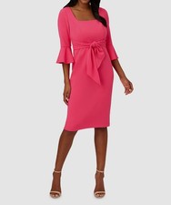 Adrianna Papell Women Pink Front Tie Square Neck Bell Sleeve Dress Size: 4