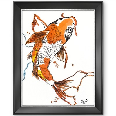 Koi in Motion 14X11 Expressive Line Art Watercolor Gallery Paper Signed Orange