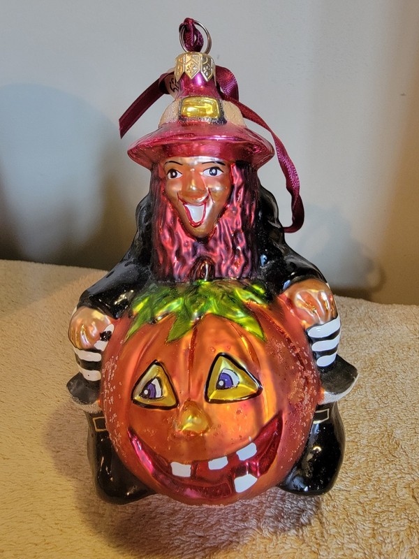 Vtg  Christopher RADKO Witch Sitting on Pumpkin Pals Halloween Ornament 1996  6"