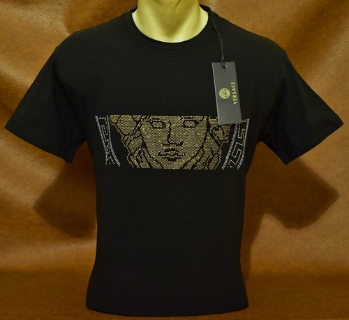 Versace Medusa Rhinestone Slim Fit T-Shirt Men’s 100% Cotton Crew Neck USA Sizes