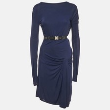 Gucci Navy Blue Jersey Belt Detail KneeLength Dress M