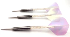 90% 22g Steel Tip Tungsten Darts - Barrels, Glimmer Stems + Strong Dart flights