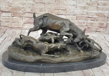 Statue Sculpture Deer Dog Hunting Art Deco Style Art Nouveau Style Solid bronze