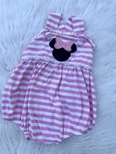 Stitchy Fish Sleeveless Striped Romper Pink White Minnie Mouse Bow One-Piece
