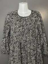 Old Navy Dress Womens Small Black Leopard Print Tiered Babydoll Long Sleeve