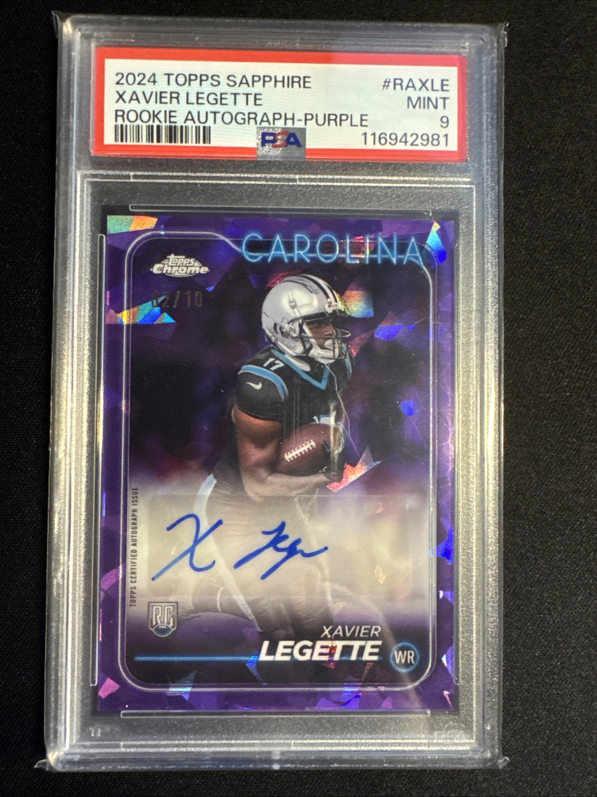 2024 Topps Chrome Sapphire Xavier Legette Rookie Purple Auto 2/10 Panthers
