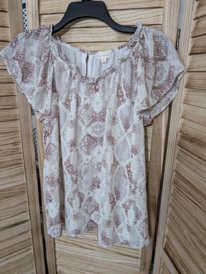 Anthropologie Hem & Thread Womens Large Zip Up Top Short Sleeve