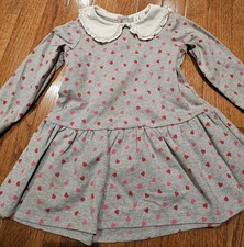 Janie And Jack Toddler Girl Grey With Pink Heart Dress Gently Worn Size 3t