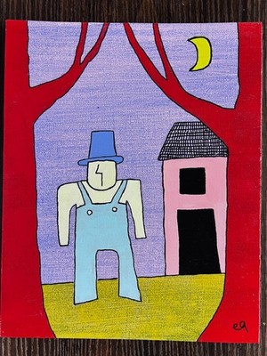 e9Art 8x10 'the foreman of unseen things' folk art brut outsider primitive naive