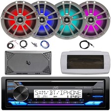 JVC Single-DIN Marine CD Receiver, 4x 6.5" RGB LED Speakers, 4-Channel Amplifier