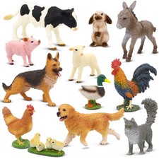 Farm Animals Toy Set, 12 Realistic Small Animal Figurines with Pets, Livestoc...