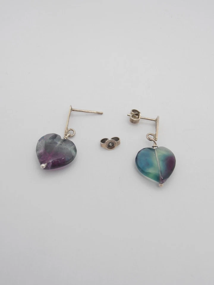Orecchini pendenti con Cuore in Fluorite e Argento 925 - pietra dura - Immagine 3 di 4